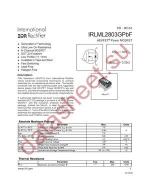 IRLML2803GTRPBF datasheet  